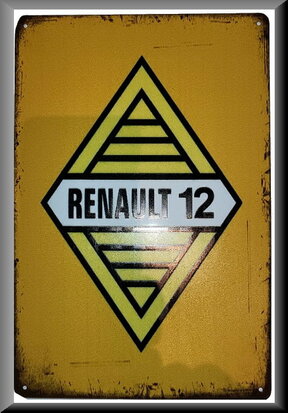 Metalen bord met Renault 12 (20x30cm).