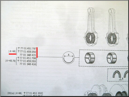 Connecting rod bearing set (44 mm, STD), width 17,50 mm.