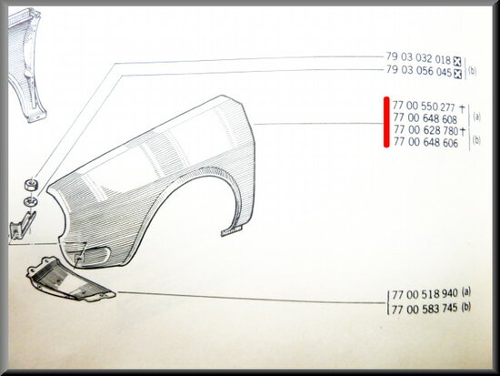 Front wing on the left, with openings for indicators.