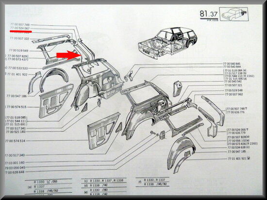 Right plate tailgate R12 Break (New Old Stock).