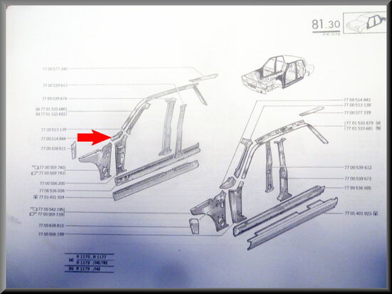 Upper part A-pillar right (New Old Stock).