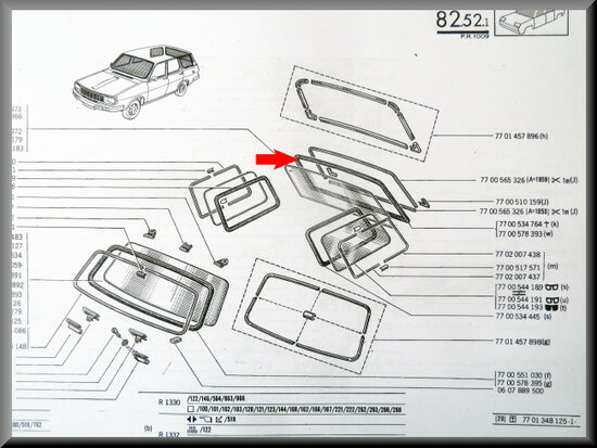 Rear window rubber R12 Break  (New Old Stock).