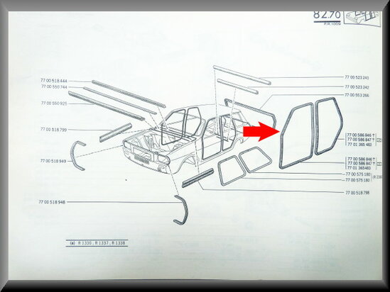 Deur rubber voorzijde links (bruin-zwart) (New Old Stock).