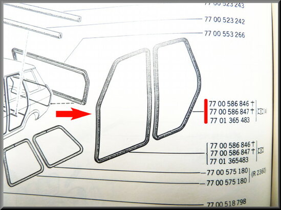 Deur rubber voorzijde links (bruin-zwart) (New Old Stock).