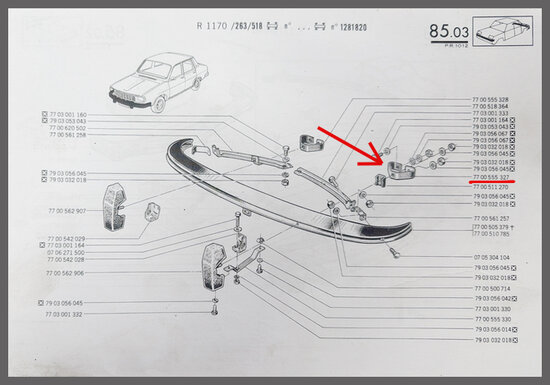 Bumpersteun voorzijde links (New Old Stock).