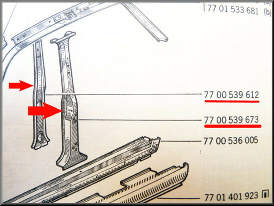 B stijl links, binnenzijde en buitenzijde (New Old Stock).