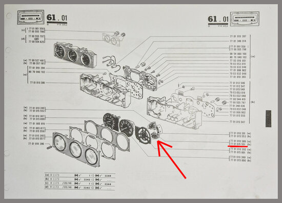 Dashboard meter brandstof (New Old Stock).