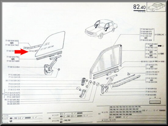 Metal strip for door window rubber front right