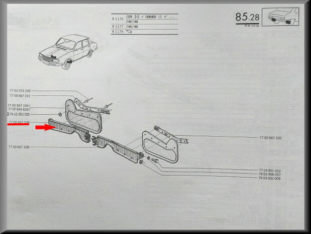 Bevestigingssteun spatlap voorzijde rechts (New Old Stock).
