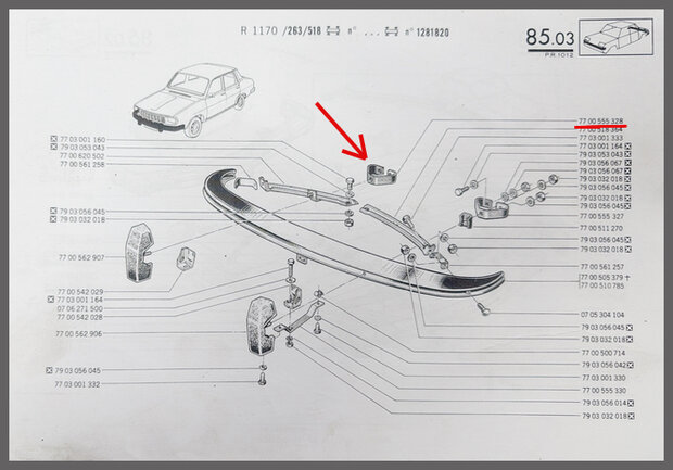 Bumpersteun voorzijde rechts (New Old Stock).
