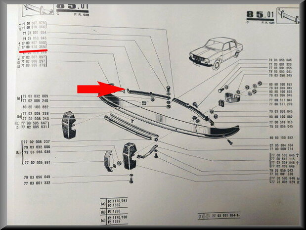 Bumpersteun voorzijde rechts (New Old Stock).