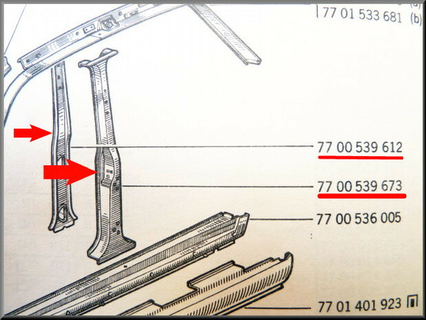 B stijl links, binnenzijde en buitenzijde (New Old Stock).