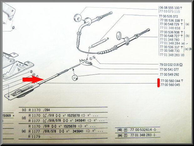 Handbrake cable in front