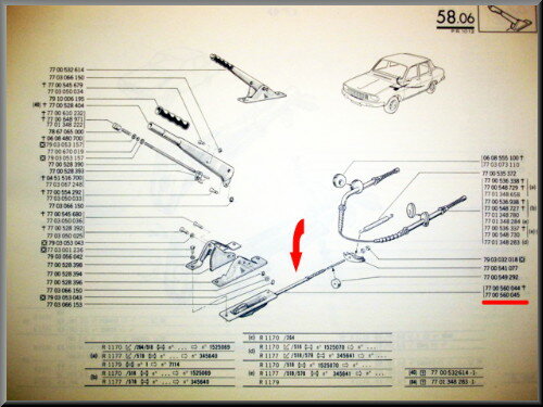 Handbrake cable in front